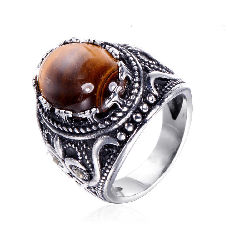 Olivenorma Trendy Vintage Men Oval Tiger Eye Ring - image 11