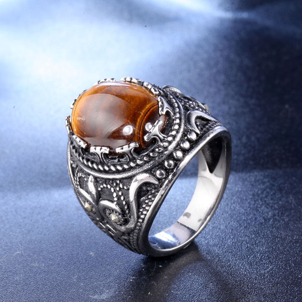 Olivenorma Trendy Vintage Men Oval Tiger Eye Ring - Silver - 13 - image 10