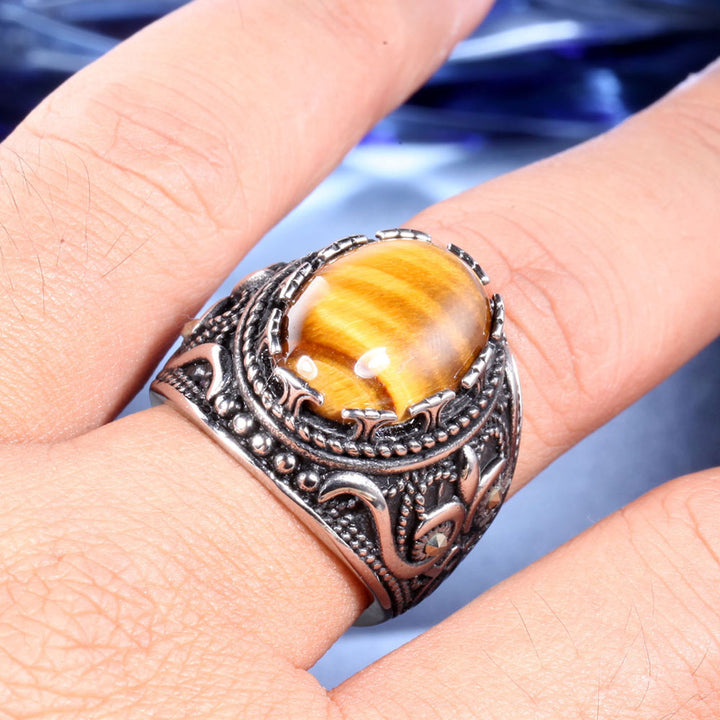 Olivenorma Trendy Vintage Men Oval Tiger Eye Ring - image 2