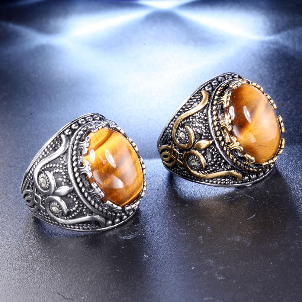 Olivenorma Trendy Vintage Men Oval Tiger Eye Ring - image 12