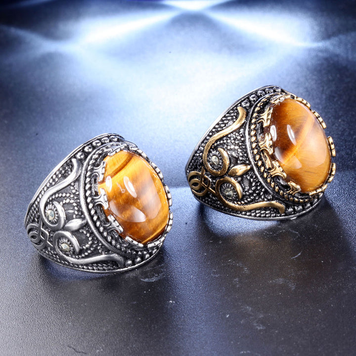 Olivenorma Trendy Vintage Men Oval Tiger Eye Ring - image 12