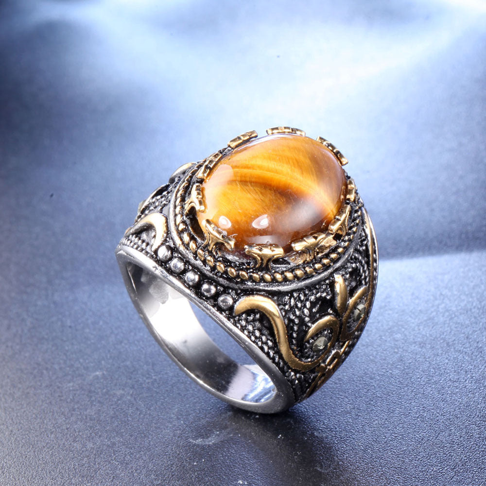 Olivenorma Trendy Vintage Men Oval Tiger Eye Ring - image 7
