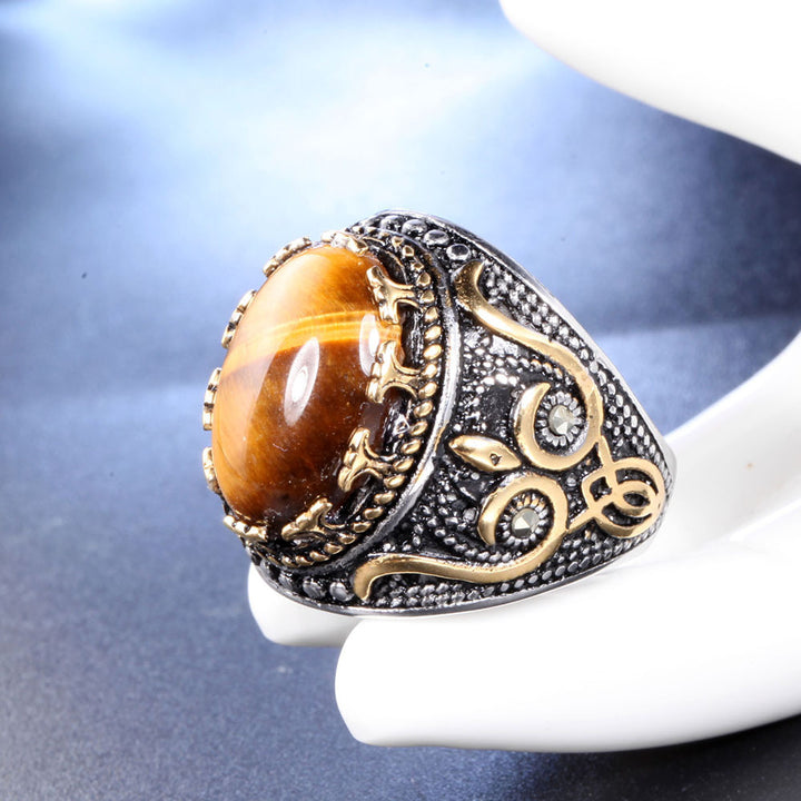 Olivenorma Trendy Vintage Men Oval Tiger Eye Ring - image 6