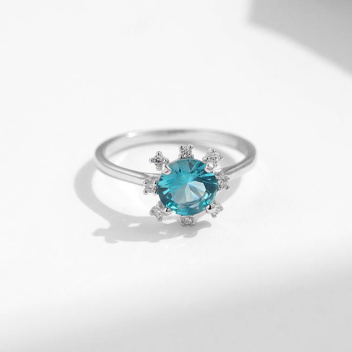 Olivenorma S925 Sterling Silver Paraiba Tourmaline Sunflower Ring - image 2