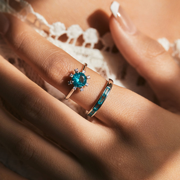 Olivenorma S925 Sterling Silver Paraiba Tourmaline Sunflower Ring - image 0