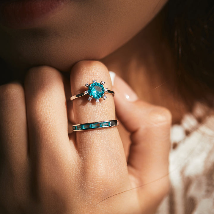 Olivenorma S925 Sterling Silver Paraiba Tourmaline Sunflower Ring - image 5