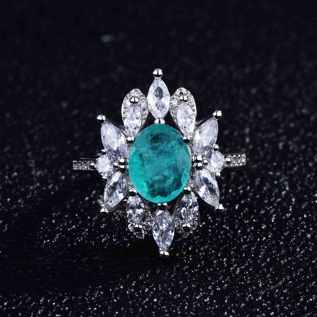 Olivenorma Various Paraiba Tourmaline Simulated Diamond Adjustable Ring - Flowers - image 0
