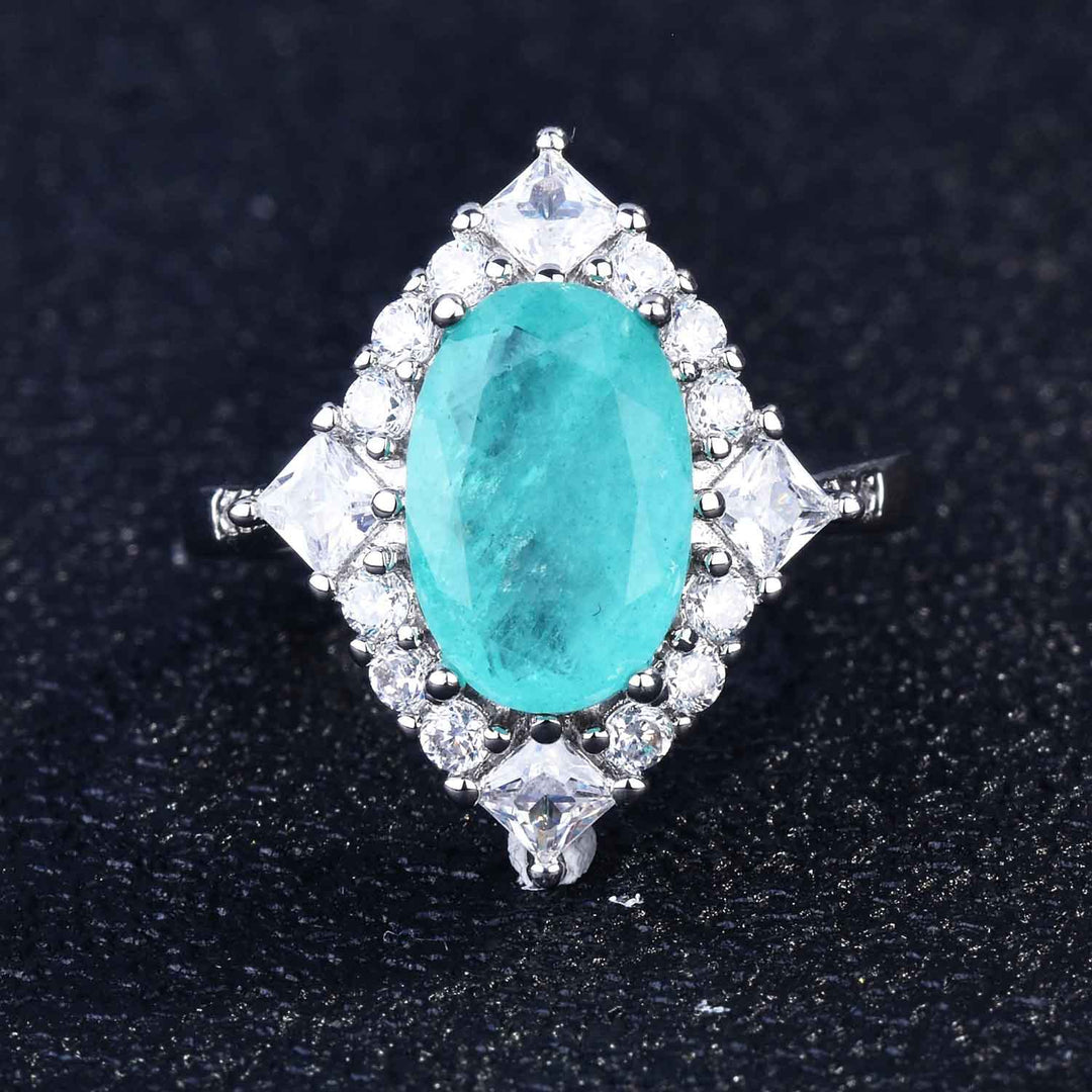 Olivenorma Various Paraiba Tourmaline Simulated Diamond Adjustable Ring - Oval Paraiba Tourmaline & Square Diamonds - image 13