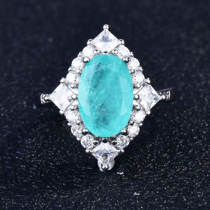 Olivenorma Various Paraiba Tourmaline Simulated Diamond Adjustable Ring - Oval Paraiba Tourmaline & Square Diamonds - image 13