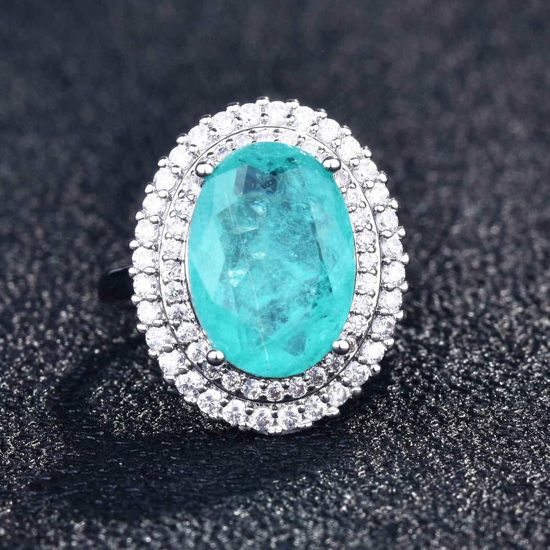 Olivenorma Various Paraiba Tourmaline Simulated Diamond Adjustable Ring - Double Row Diamonds & Paraiba Tourmaline - image 15