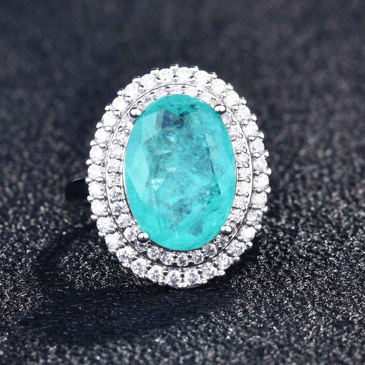 Olivenorma Various Paraiba Tourmaline Simulated Diamond Adjustable Ring - Double Row Diamonds & Paraiba Tourmaline - image 15
