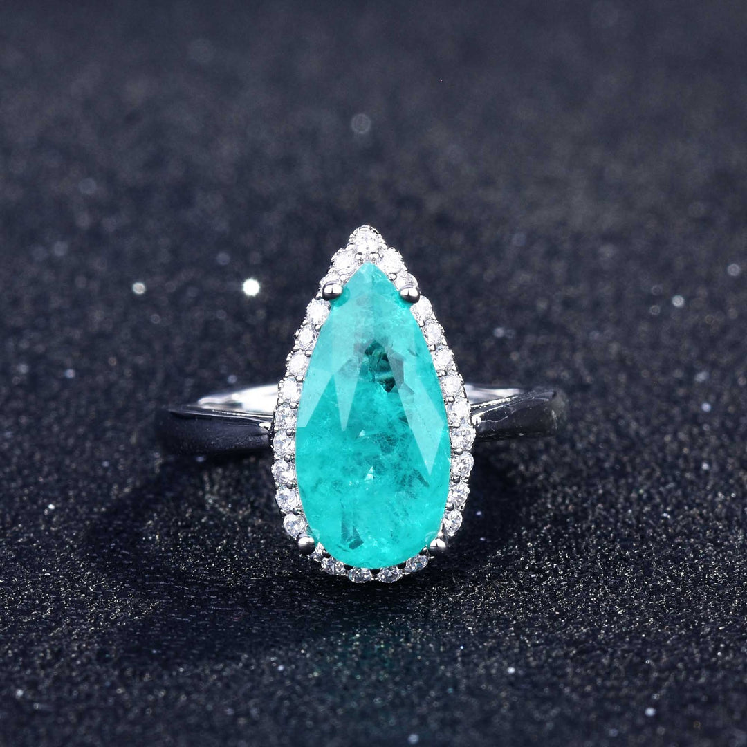 Olivenorma Various Paraiba Tourmaline Simulated Diamond Adjustable Ring - Water Drop Paraiba Tourmaline - image 20
