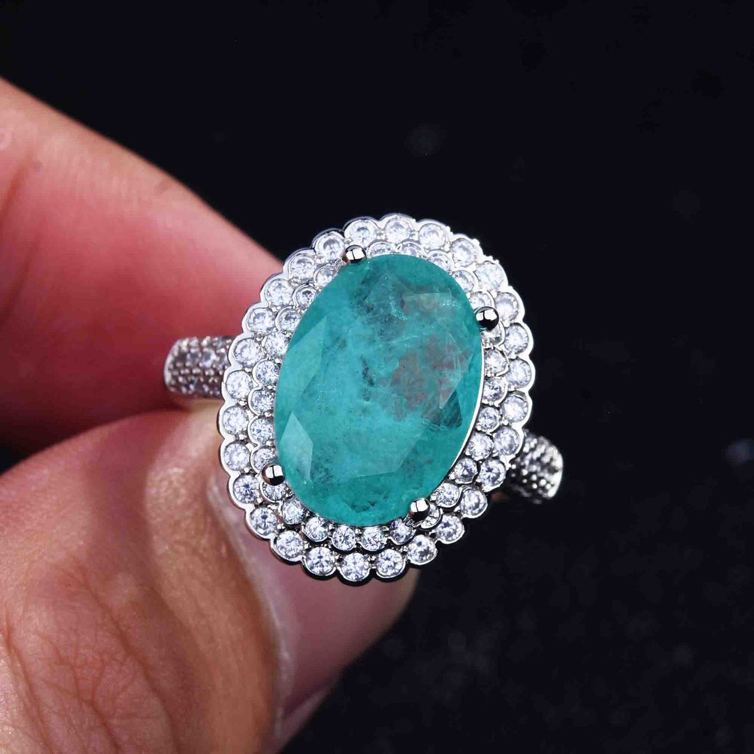 Olivenorma Various Paraiba Tourmaline Simulated Diamond Adjustable Ring - image 5