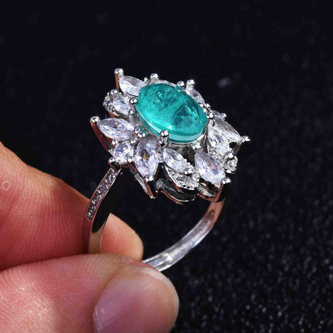 Olivenorma Various Paraiba Tourmaline Simulated Diamond Adjustable Ring - image 2
