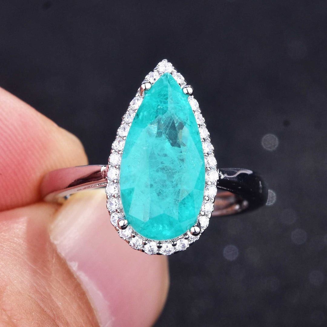 Olivenorma Various Paraiba Tourmaline Simulated Diamond Adjustable Ring - image 21