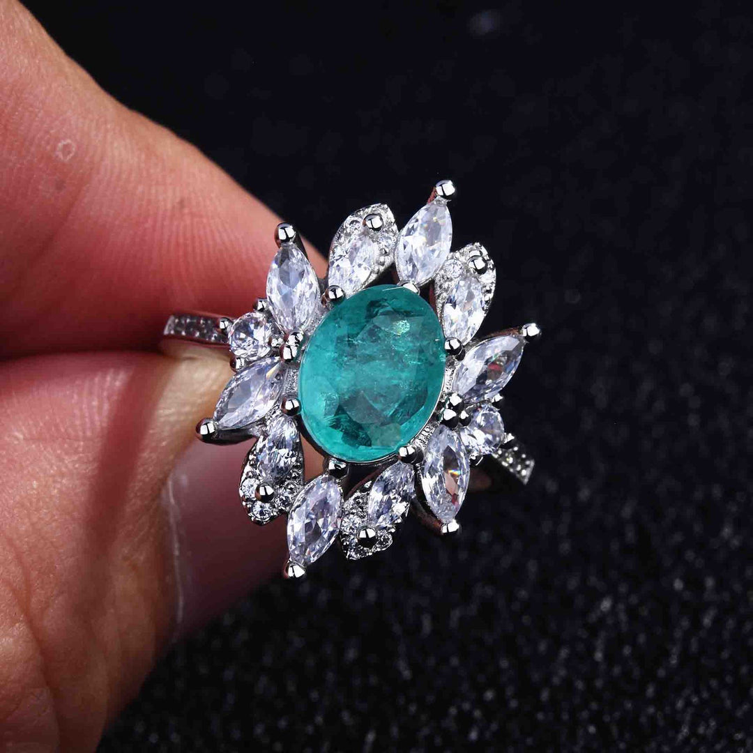 Olivenorma Various Paraiba Tourmaline Simulated Diamond Adjustable Ring - image 1