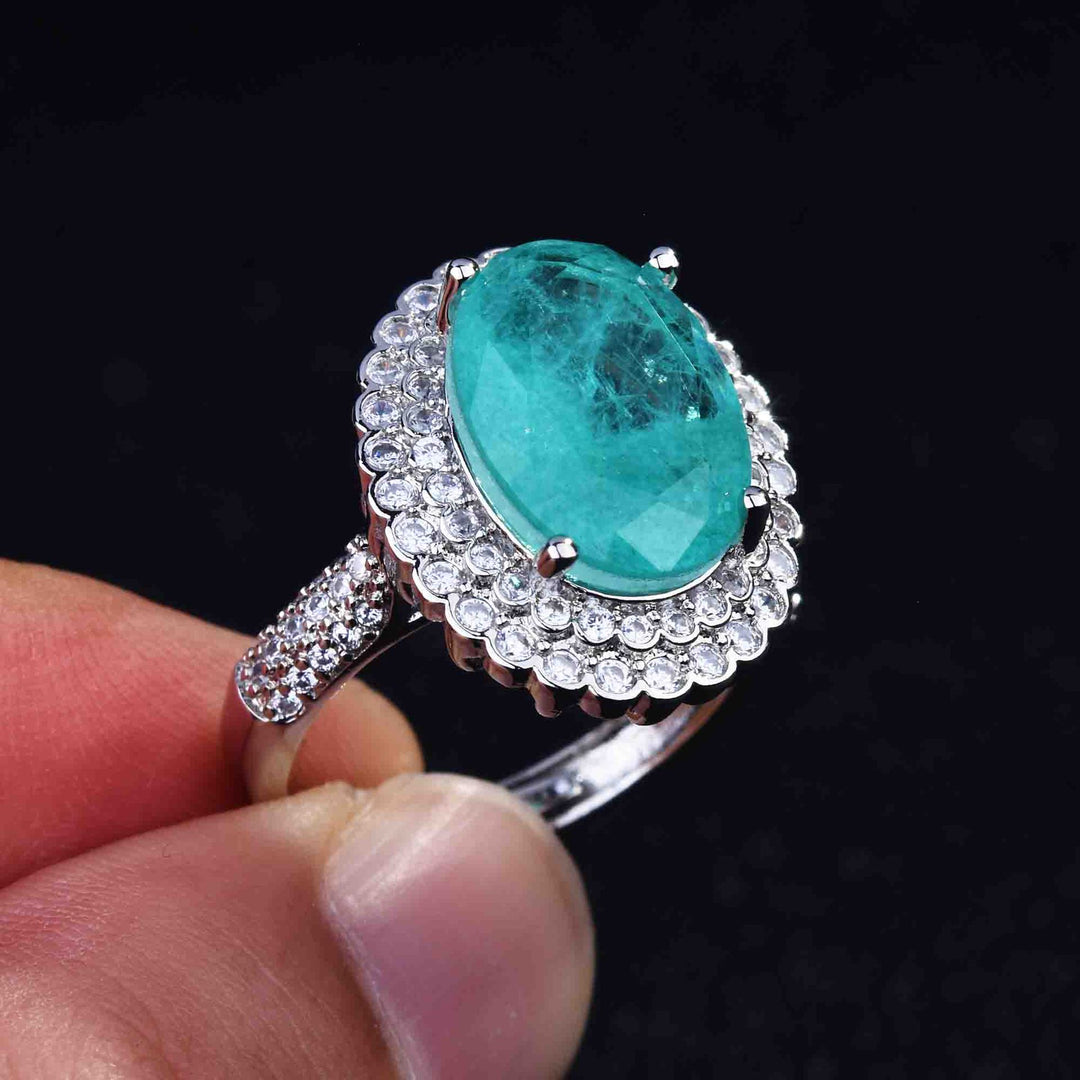 Olivenorma Various Paraiba Tourmaline Simulated Diamond Adjustable Ring - image 6