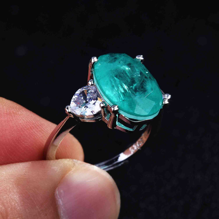 Olivenorma Various Paraiba Tourmaline Simulated Diamond Adjustable Ring - image 11