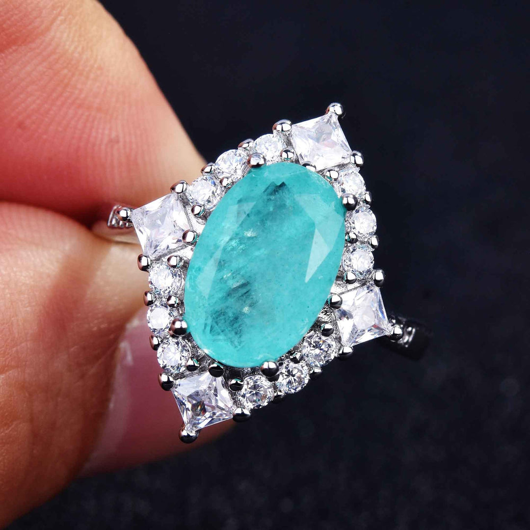 Olivenorma Various Paraiba Tourmaline Simulated Diamond Adjustable Ring - image 14