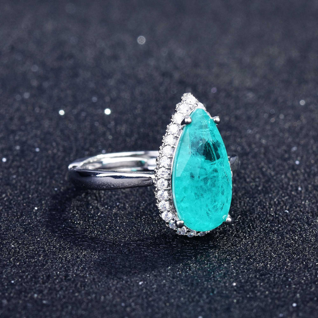 Olivenorma Various Paraiba Tourmaline Simulated Diamond Adjustable Ring - image 23