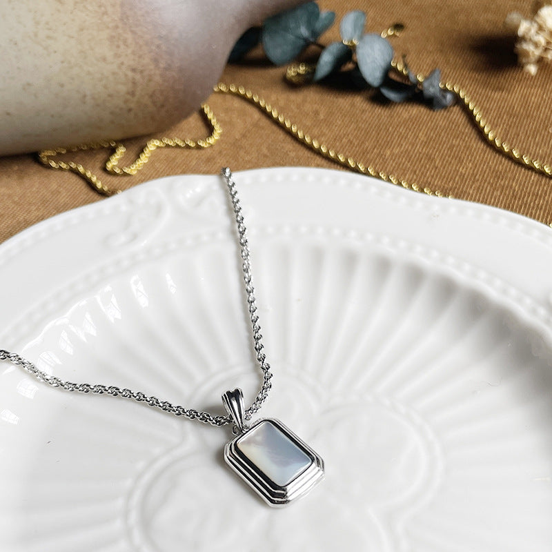 Olivenorma Rectangular Picture Frame Nacre Twist Chain Necklace - Silver - image 3