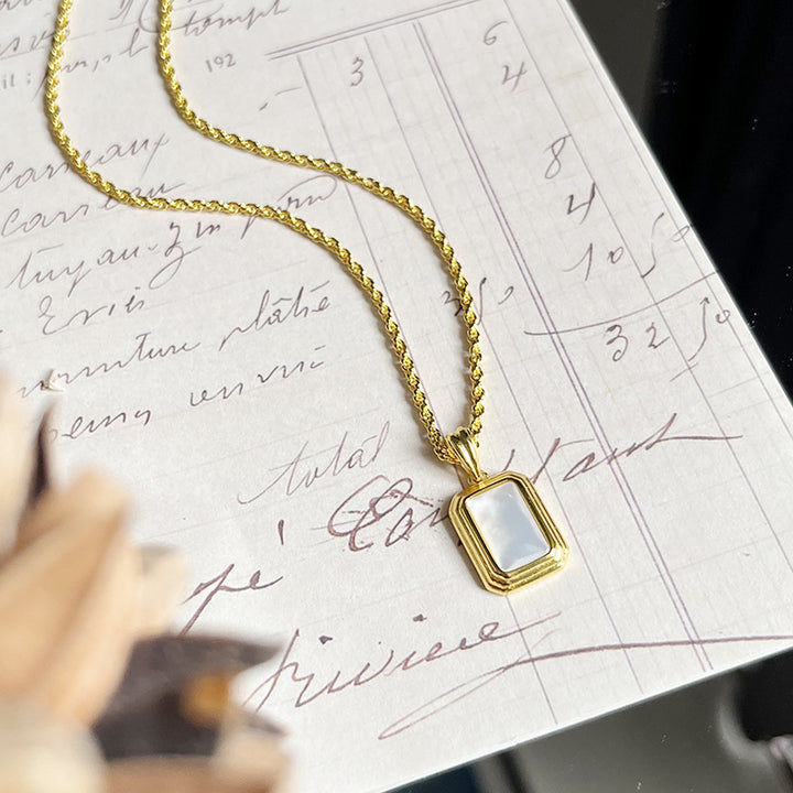Olivenorma Rectangular Picture Frame Nacre Twist Chain Necklace - Golden - image 1