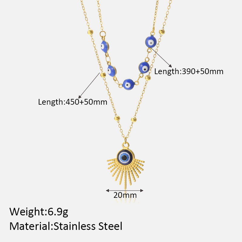 Olivenorma Blue Glue Evil Eye Double Layer Necklace - image 10