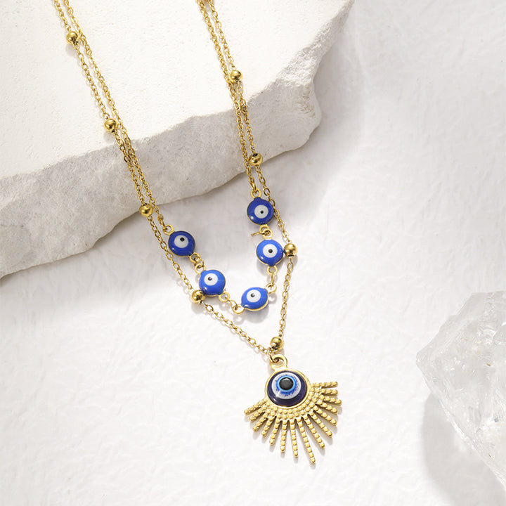 Olivenorma Blue Glue Evil Eye Double Layer Necklace - image 1