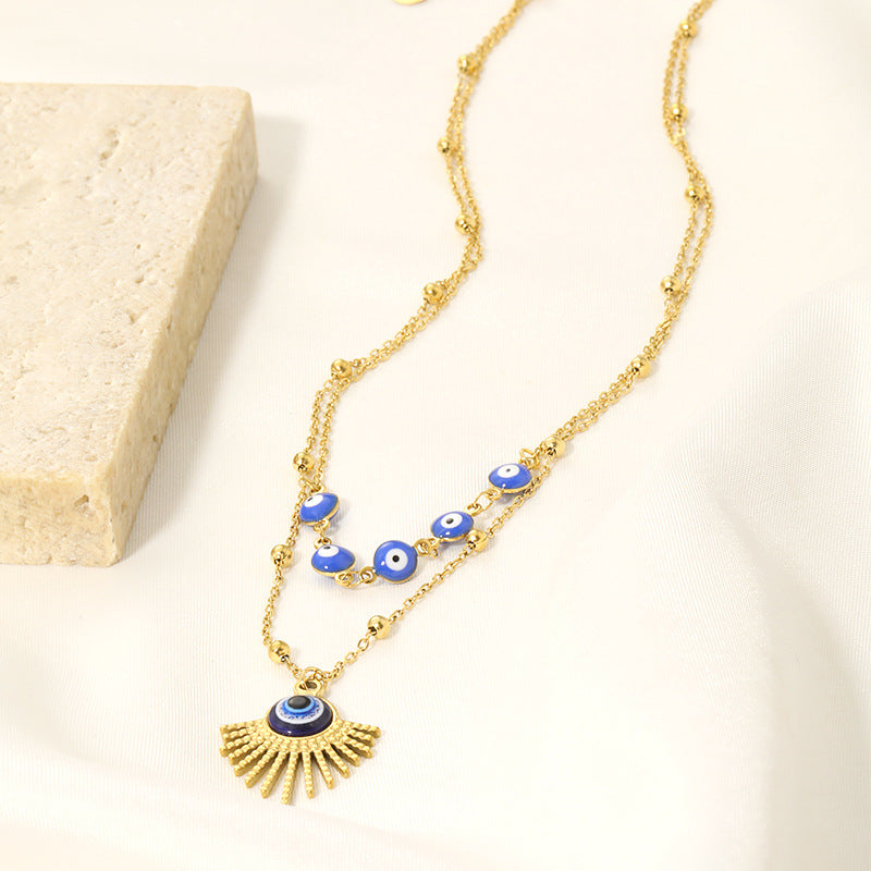 Olivenorma Blue Glue Evil Eye Double Layer Necklace - image 4