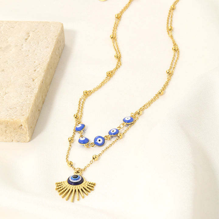 Olivenorma Blue Glue Evil Eye Double Layer Necklace - image 4