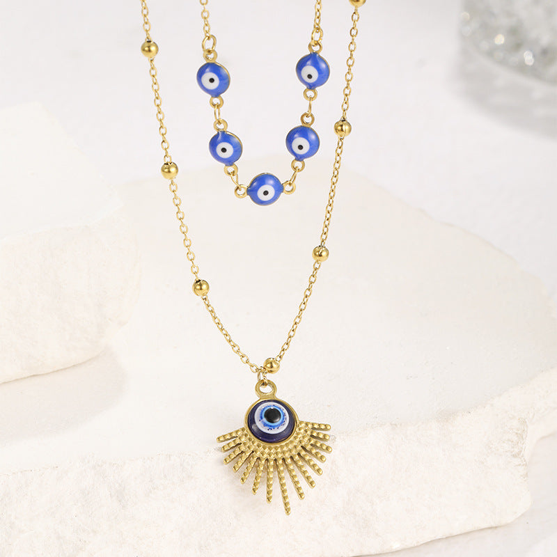 Olivenorma Blue Glue Evil Eye Double Layer Necklace - image 2