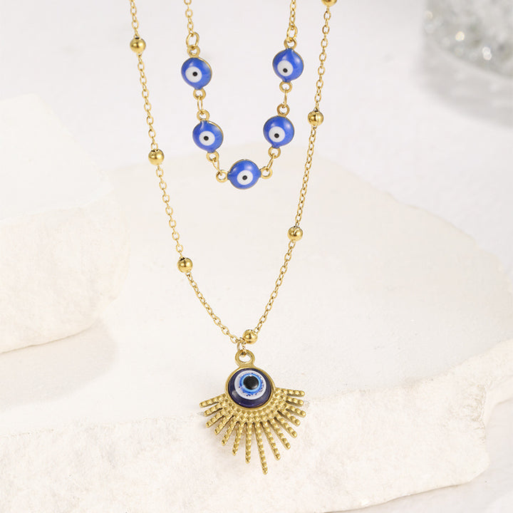 Olivenorma Blue Glue Evil Eye Double Layer Necklace - image 2