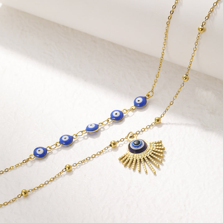 Olivenorma Blue Glue Evil Eye Double Layer Necklace - image 3