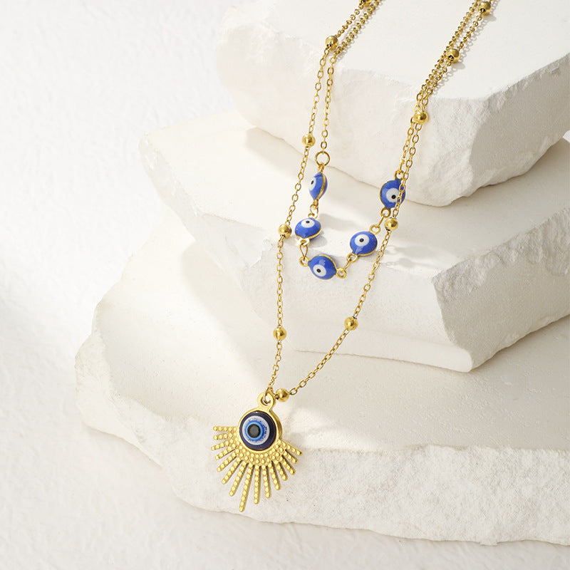 Olivenorma Blue Glue Evil Eye Double Layer Necklace - image 5