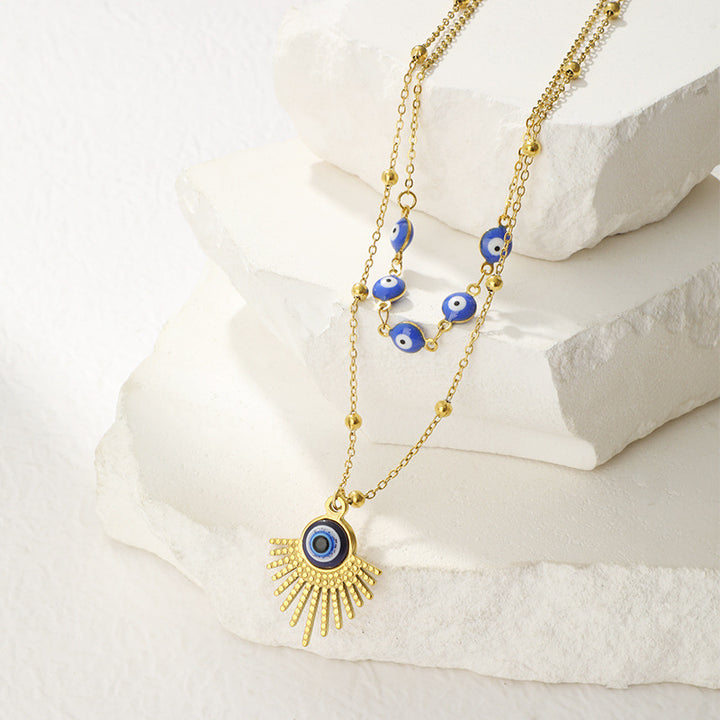 Olivenorma Blue Glue Evil Eye Double Layer Necklace - image 5