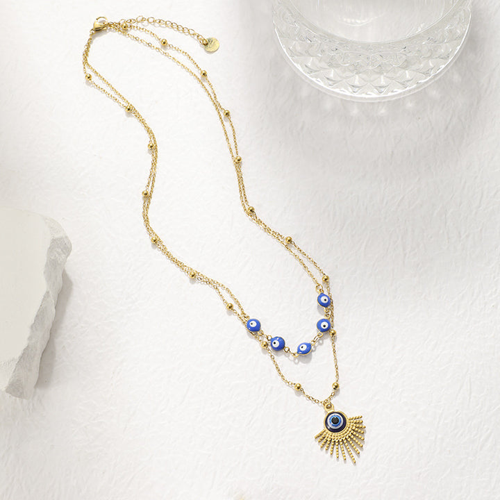 Olivenorma Blue Glue Evil Eye Double Layer Necklace - Evil Eye - image 0