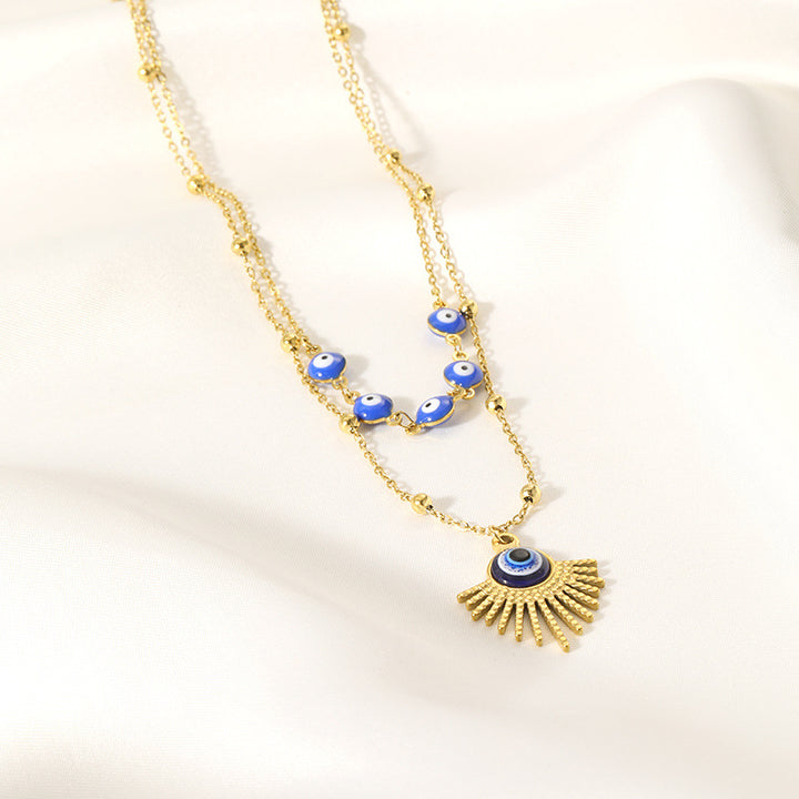 Olivenorma Blue Glue Evil Eye Double Layer Necklace - image 8