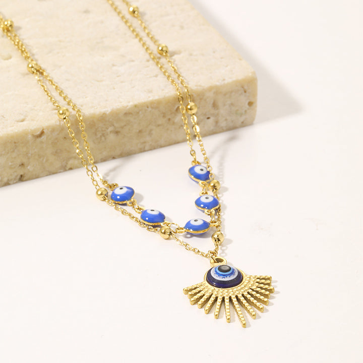 Olivenorma Blue Glue Evil Eye Double Layer Necklace - image 7