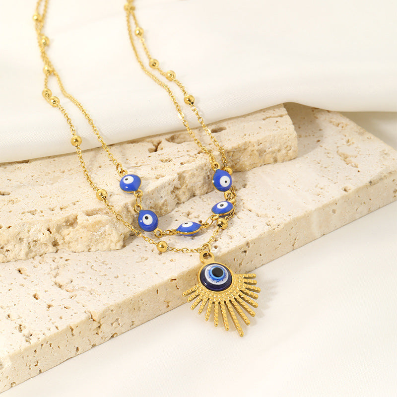 Olivenorma Blue Glue Evil Eye Double Layer Necklace - image 9
