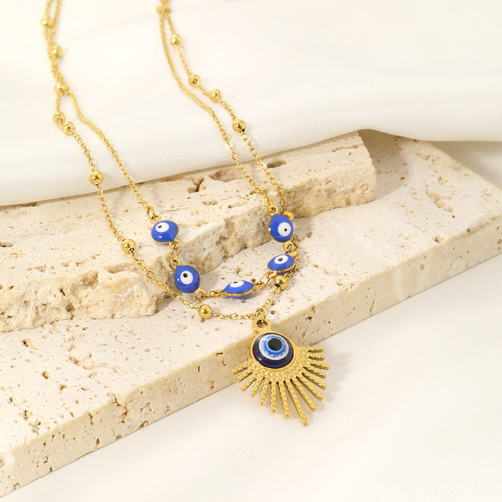 Olivenorma Blue Glue Evil Eye Double Layer Necklace - image 9