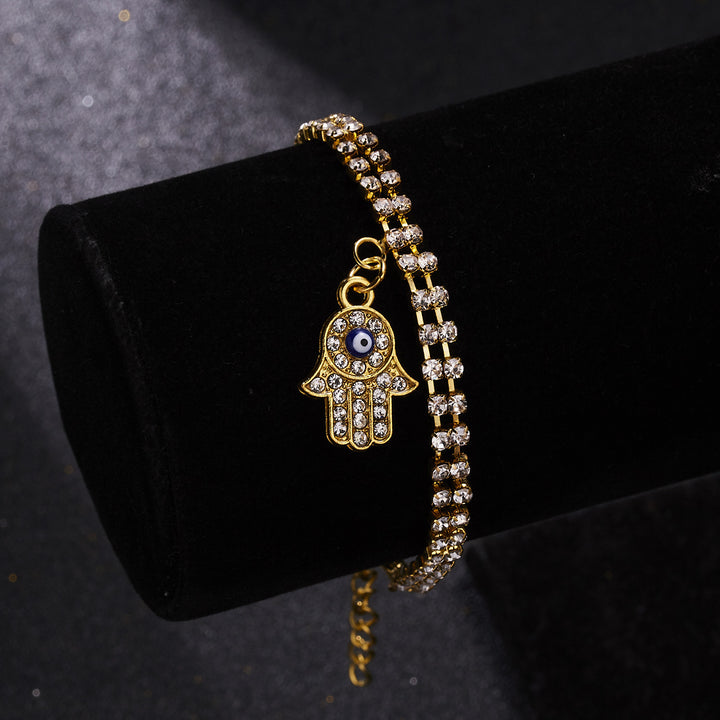Olivenorma Alloy Evil Eye Double Layer Full Diamond Bracelet - Evil Eye & Hamsa - image 2