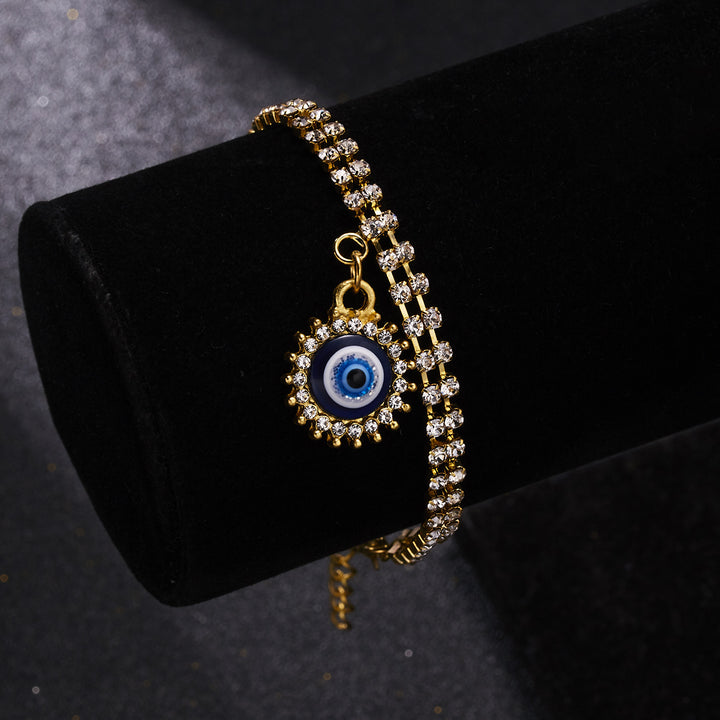 Olivenorma Alloy Evil Eye Double Layer Full Diamond Bracelet - Round Evil Eye - image 3