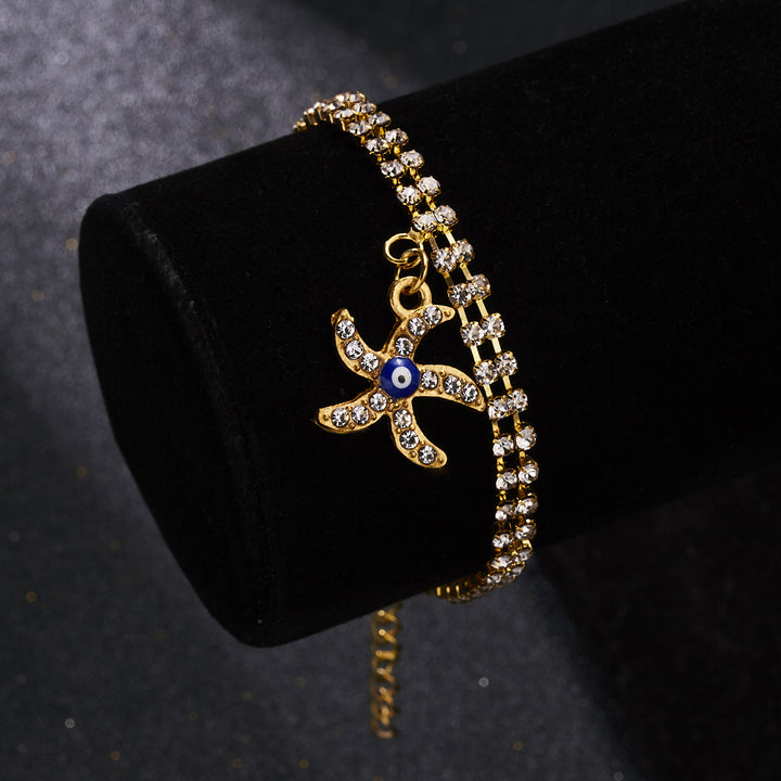 Olivenorma Alloy Evil Eye Double Layer Full Diamond Bracelet - Starfish Evil Eye - image 5