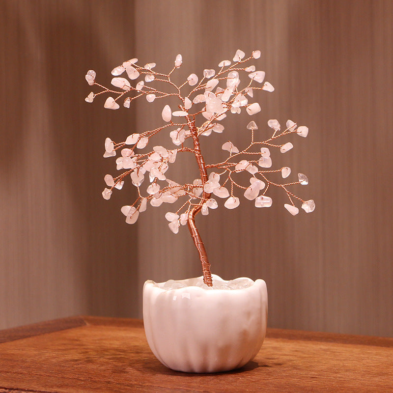 Olivenorma Crystal Gravel Ceramic Pot Base Feng Shui Tree - Rose Quartz - image 2