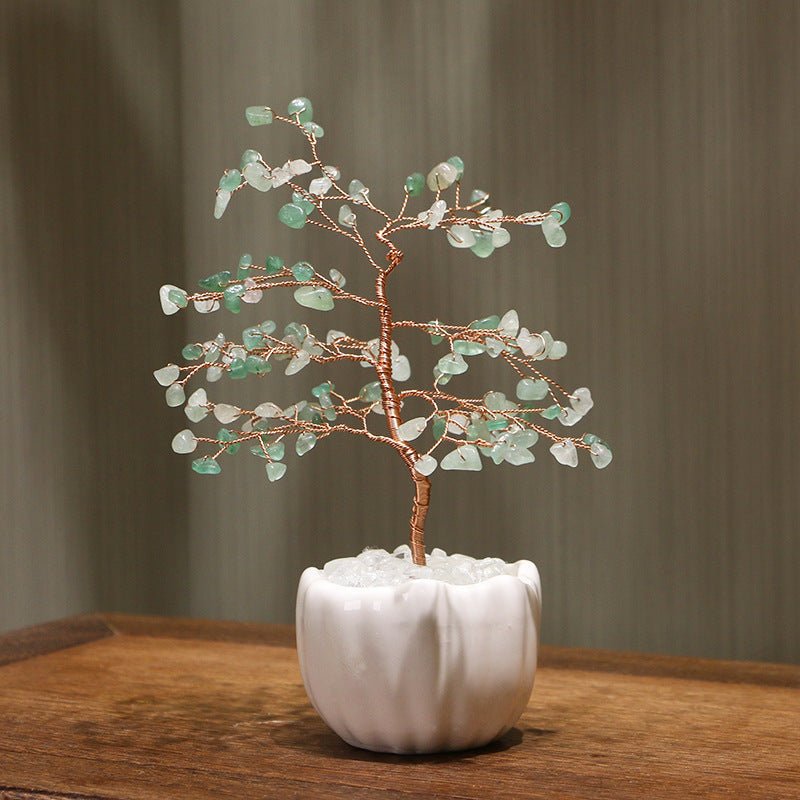 Olivenorma Crystal Gravel Ceramic Pot Base Feng Shui Tree - Green Aventurine - image 0