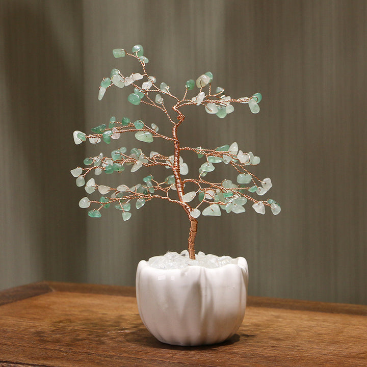 Olivenorma Crystal Gravel Ceramic Pot Base Feng Shui Tree - Green Aventurine - image 0
