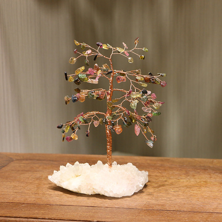 Olivenorma Tourmaline Gravel Clear Crystal Base Feng Shui Tree - Tourmaline & Clear Crystal - image 0
