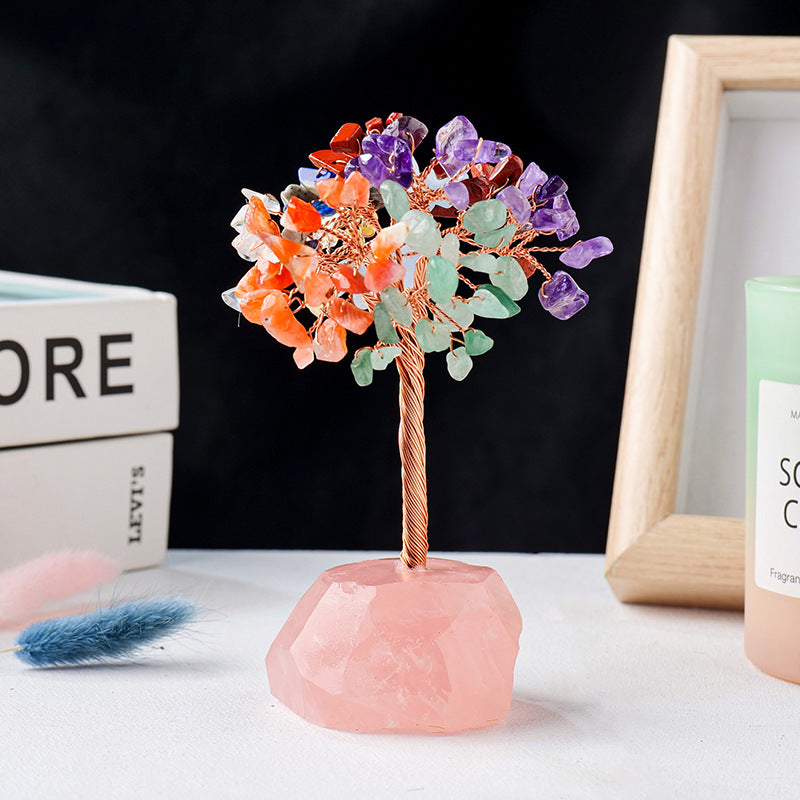 Olivenorma Chakra Crystal Gravel Raw Stone Base Feng Shui Tree - Chakra&Rose Quartz - image 1