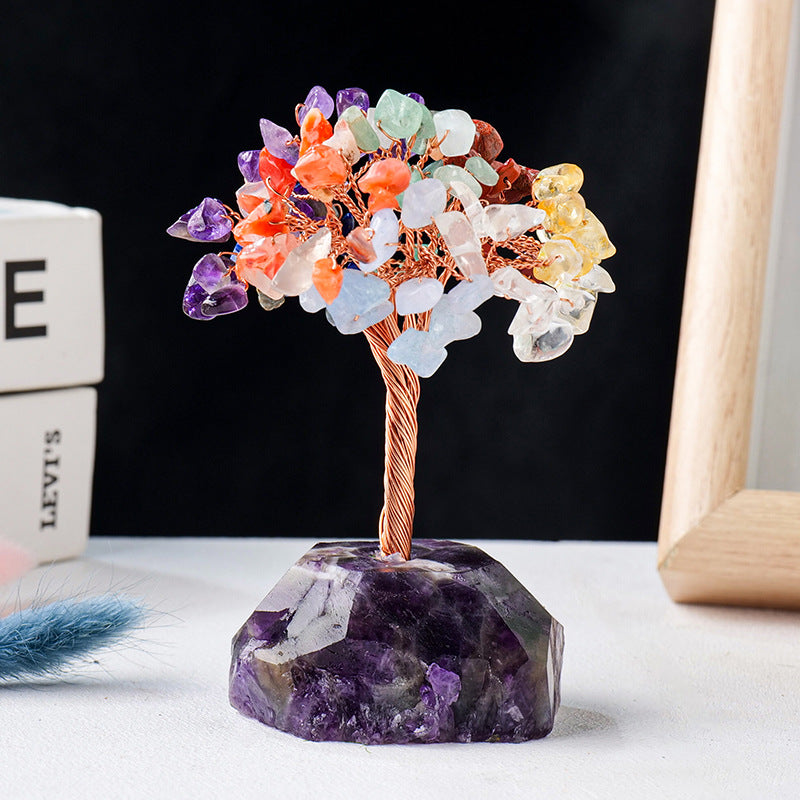 Olivenorma Chakra Crystal Gravel Raw Stone Base Feng Shui Tree - Chakra&Amethyst - image 3