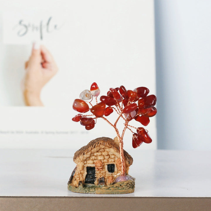 Olivenorma Mini Antique House Crystal Gravel Ornaments Feng Shui Tree - Red Agate - image 7